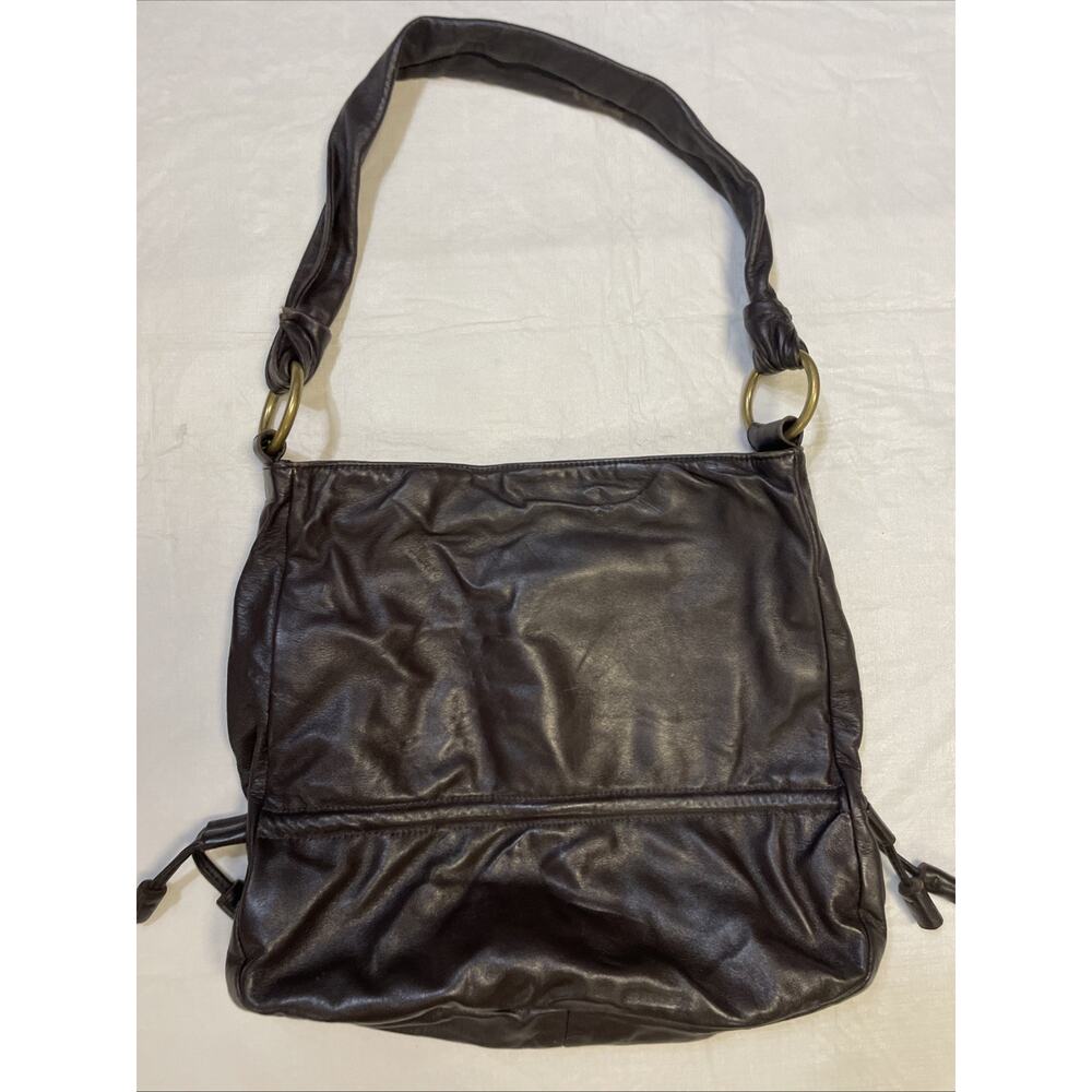 Goldenbleu Brown Drawstring Magnetic Shoulder Bag Gold Hardware VTG BOHO Retro